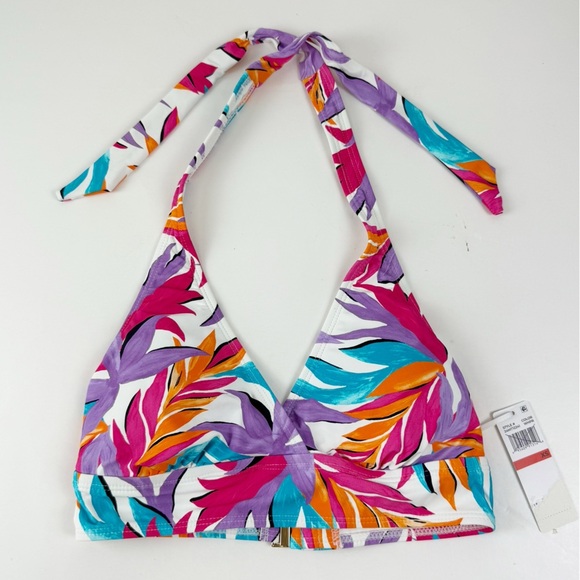Anne Cole Bikini Top Womens Size XS White Multicolor Floral Triangle NWT - Picture 1 of 10